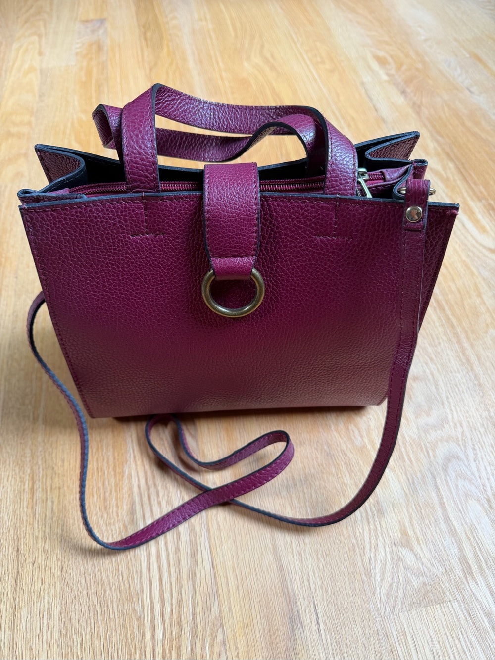8 by Yoox Net-A-Porter Burgundy Pebbled Genuine Italian Leather Crossbody Tote